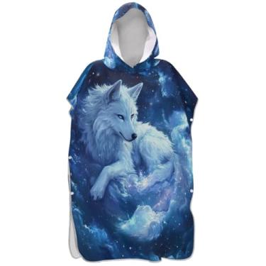 Imagem de Joisal Poncho de surfe para adultos trocador de roupa de banho com capuz bonito secagem rápida galáxia lobo azul praia ponchos para homens