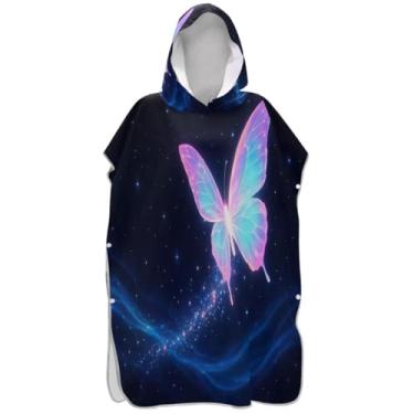 Imagem de Joisal Poncho de surfe plus size trocador para adultos toalha de praia com capuz estampa pastel neon borboleta preto ponchos adultos para mulheres
