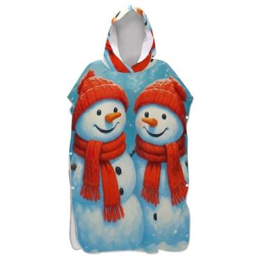 Imagem de TSENQUE Bonitos bonecos de neve chapéus vermelhos poncho de surfe adultos trocador leve masculino feminino poncho com capuz praia moletom toalha floral