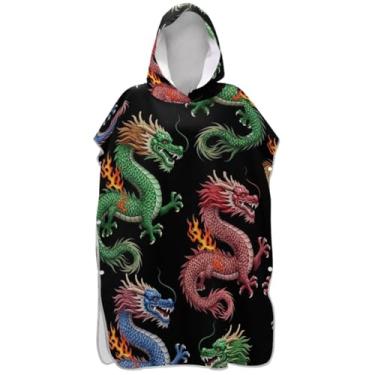 Imagem de Joisal Roupão de dragão preto vibrante para adultos, poncho de surfe, plus size, unissex, adulto, com capuz, toalha de banho com capuz