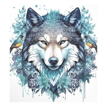 Imagem de Adesivo de folha de capa de porta de geladeira azul cabeça de lobo para decoração de eletrodomésticos de cozinha 58 cm L x 66 cm A