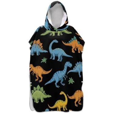 Imagem de Joisal Poncho de surfe preto de dinossauros fofos para trocador adulto plus size ponchos adultos para mulheres praia com capuz toalha de natação