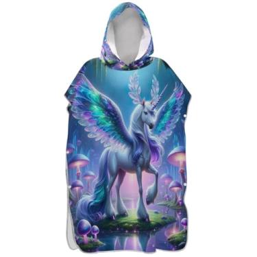 Imagem de Joisal Poncho de surfe trocador de roupão para banho de praia Adul toalhas com capuz absorvente masculino poncho com capuz cogumelo unicórnio