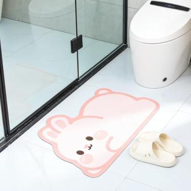 Imagem de Tyrafry Tapete de banho animal fofo - coelho rosa antiderrapante super absorvente ultra fino para banheira e pia frontal tapete de banheiro de secagem rápida (fácil de limpar)