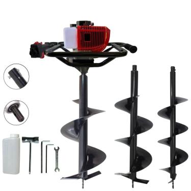 Imagem de Perfurador de Solo Perfuratriz Anmax GD520-B À Gasolina 52cc 2,2HP 7.000rpm Motor 2T Completo Com KIT Brocas 80X20cm, 80X25cm e 80X30cm