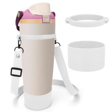 Imagem de Mity rain Suporte de garrafa de água com alça para Owala Freesip 24 30 32 acessórios de 1,134 g, bolsa tiracolo com bota de garrafa de água para homens mulheres caminhadas, acampamento, viagem (branco