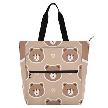 Imagem de Linda bolsa feminina com estampa de rosto de urso marrom bolsa de trabalho de lona para escola universitária bolsas infantis lindas bolsas de mão para amantes de livros presente