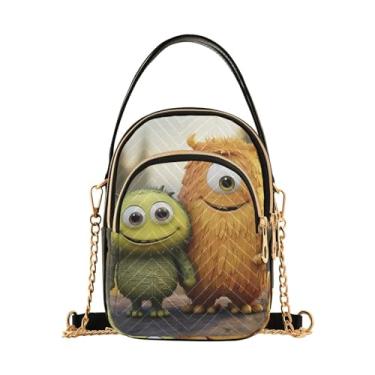 Imagem de GAIGEO Bolsa tiracolo colorida de folhas tropicais com alça de corrente, bolsa tiracolo feminina, bolsa transversal pequena para mulheres, Monstro amarelo abraçando com monstro verde - 2, One Size