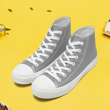 Imagem de Tênis infantil de lona de cano alto, sem cadarço, para meninas, meninos, moderno, cano alto, sapatos de lona, clássicos, casuais, tênis cinza, Cinza, 12.5 Little Kid