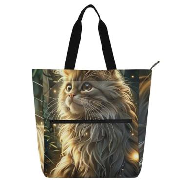 Imagem de GAIGEO Kitties Bolsa de trabalho feminina arte digital gato lona praia escola bolsa carteiro bolsas amantes de livros
