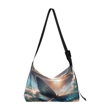 Imagem de Bolsa tiracolo de couro vegano estilo tribal com marrom e preto, bolsas transversais de couro Hobo para mulheres, Linda borboleta natural, One Size