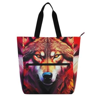 Imagem de GAIGEO Bolsa de trabalho feminina com cabeça de lobo vermelha com zíper, bolsa de praia, presente para amantes de livros