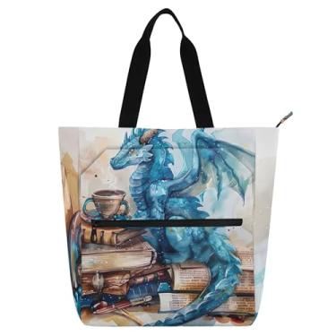 Imagem de GAIGEO Bolsas de trabalho femininas legais de leitura de dragão para faculdade bolsa escolar bolsas de professores com compartimentos