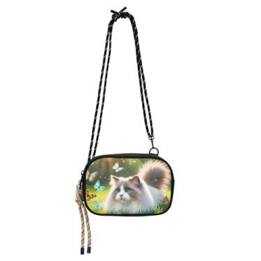 Imagem de Ragdoll Bolsa transversal floral de gato para mulheres, bolsa pequena sobre o ombro, pochete de viagem, bolsa de telefone com alça