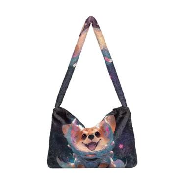 Imagem de Bolsa feminina Ocean Starfish de pelúcia nas axilas, bolsa feminina para uso ao ar livre, Céu estrelado fofo cachorrinho capacete, One Size
