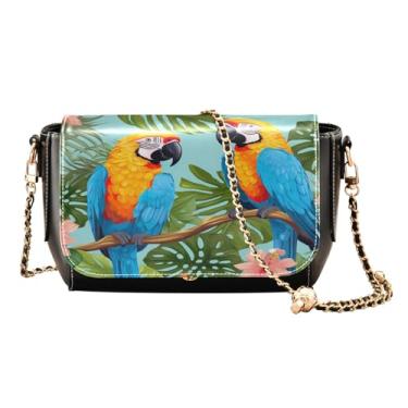 Imagem de Laranjas em uma bolsa transversal de couro amarela para mulheres, bolsas de couro para mulheres bolsa transversal, Papagaios coloridos e flores azuis - 4, One Size