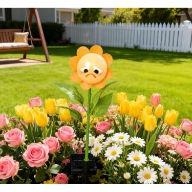 Imagem de Cataventos personalizados, luz solar para uso ao ar livre com cara engraçada de choro - decoração de jardim, à prova d'água, caminho de ligar/desligar, gramado, luz de estaca de quintal para