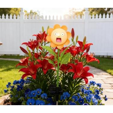Imagem de Cataventos personalizados, luz solar para uso ao ar livre com rosto surpreso engraçado - decoração de jardim, à prova d'água, caminho de ligar/desligar, gramado, luz de estaca de quintal para
