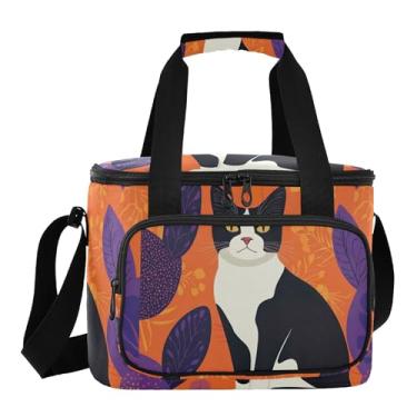 Imagem de Lancheira abstrata para gatos laranja e roxo, refrigerador portátil, lancheira masculina para trabalho