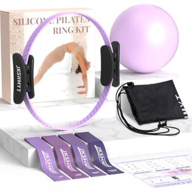 Imagem de JKSHMYT Anel de Pilates - Kit de Pilates em casa de 36,8 cm com alças acolchoadas, mini bola, faixas de resistência, guia e bolsa, Better me Pilates Essentials Circle Set para exercícios femininos