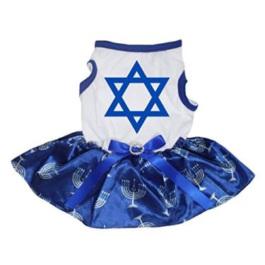 Imagem de Petitebella Roupa para cachorro vestido Hanukkah branco top tutu azul royal (grande, estrela Hanukkah"