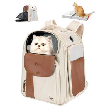 Imagem de Pawmee x Mochila de transporte para gatos Sensej com caixa de areia para gatos armazenável, portátil e economiza espaço, mochila expansível para gatos com malha respirável, para gatos de até 8 kg