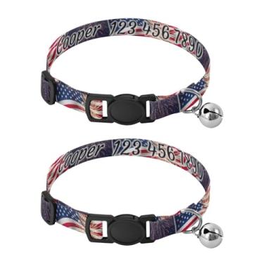 Imagem de Pacote com 2 alças personalizadas para pescoço de gatos e cães pequenos, faixa de pescoço fina e confortável com bandeira de fogos de artifício para gatinhos e animais de raças pequenas, serve para