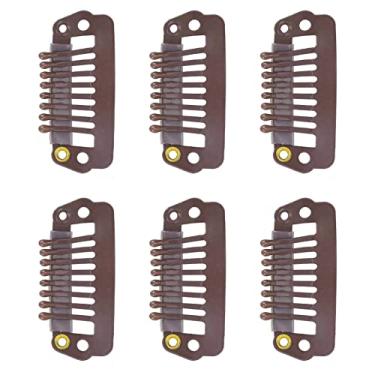 Imagem de Cryfokt 50 Pçs 8 Dicas 8 Dentes Snap Pente Peruca Clipes de Borracha de Apertos de Cabelo de Aço Inoxidável para Perucas Uso Doméstico (Castanho Médio)