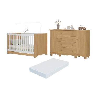 Imagem de Berço Americano 3 em 1 com Colchão Incluso e Cômoda 2 Portas 4 Gavetas Dengo Multimóveis MP4706