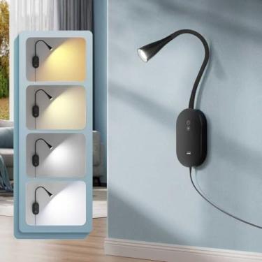 Imagem de deeloop Lâmpada de leitura de LED para montagem na parede, CRI 95+ luz de arandela com saída rápida USB de 10 W, lâmpadas de parede com controle de toque e 5 cores com iluminação de 4 horas de
