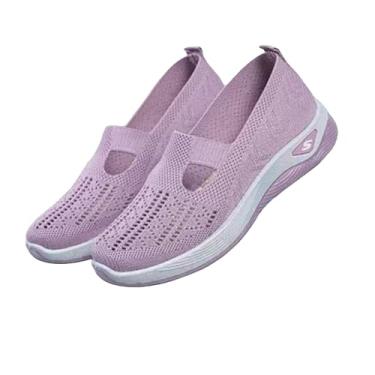 Imagem de Tênis De Caminhada Feminino Ortopédico De Malha Tênis De corrida Esportivo Atlético Sapatilhas sem cadarço Confortável Respirável Lavanda BR 36