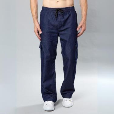 Imagem de Calça Cargo Streetwear Estilo Largo Balão Jeans Sarja Masculino - 4 Az