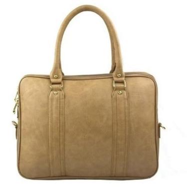 Imagem de Bolsa Executiva Feminina para Notebook 15.6" Couro Sintético Premium com Alça Ajustável(Bege)