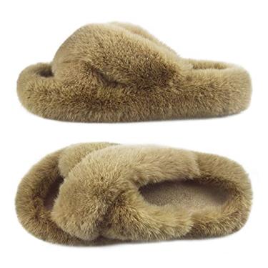 Imagem de MAJOALLURE Chinelos ortopédicos femininos ajustáveis com suporte de arco bico aberto, veludo cotelê, sapatos para quarto, ambientes internos e externos, Café, 37