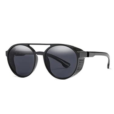 Imagem de Óculos de sol de Steampunk Masculino Design Retrô Redondo Vintage Uv400 (Preto)