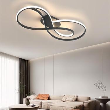 Imagem de Luminária de teto LED, 72W, moderna e regulável com controle remoto, 3000K-6000K, lustre de embutir, luminária em acrílico preto para sala de estar, quarto, sala de jantar e escritório (pret