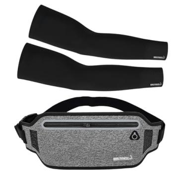 Imagem de Kit Corrida Esportivo Manguito Poliamida Proteção UV 50 + Pochete BRN FITNESS Slim Lycra Impermeável (Preto)