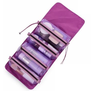 Imagem de Necessaire Organizadora Portátil Unissex para Viagem, Material Premium, com Gancho para Pendurar, Várias Divisórias, Bolsos Internos, Fecho com Zíper (Roxo)