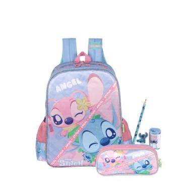 Imagem de Kit Mochila de Costas Stitch e Angel E Estojo Duplo Infantil, Roxo