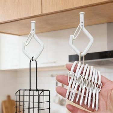 Imagem de 5 ganchos de parafuso de olhal para pendurar serviço pesado com fivela de segurança. Ganchos de teto de metal para pendurar plantas, copo, sino de vento, alimentadores de pássaros, luzes de corda de