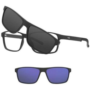 Imagem de Armação de Óculos Clip On HB Switch 0538 - Preto 55 - 2 Clip On Azul-Unissex