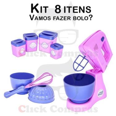 Imagem de Brinquedo Cozinha Bolo Batedeira Batedor e Potinhos 8pç - CLICKCOMPRAS