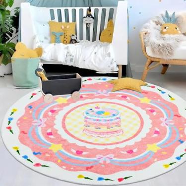 Imagem de Lacomfy Tapete rosa para crianças, 1,5 m, redondo, bolo, quarto, círculo, sobremesa, tapete para meninas, meninos, sala de jogos, sala de estar, sala de aula, tapete infantil, macio, antiderrapante