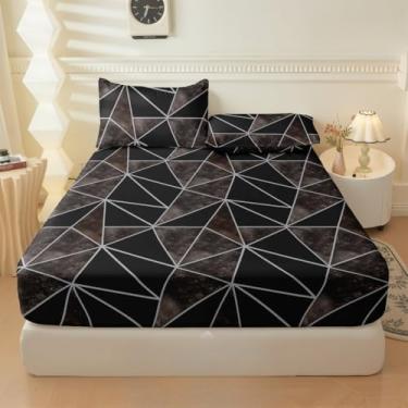 Imagem de Jogo de Lençol Listras Preto e Branco 3 Peças Percal Estampado Solteiro/Casal/Queen(Marmorizado estonado,Queen 03 Peças)