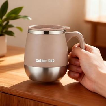 Imagem de Copo de café a vácuo de aço inoxidável - Caneca térmica de parede dupla de 480 ml com tampa para bebidas quentes e frias, para casa, ao ar livre, acampamento, viagem (Cáqui)