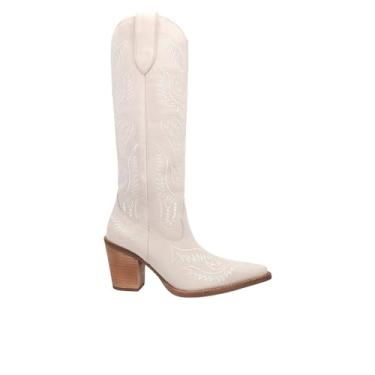 Imagem de Dingo Bota feminina Evita Southwest Snip Toe casual acima do joelho salto baixo 2,5-5 cm - Branca, Branco, 40