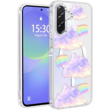 Imagem de Jkvare Capa para Samsung Galaxy A36 compatível com MagSafe, capa protetora magnética sem fio com padrão estético cristalino para mulheres e meninas - nuvens arco-íris