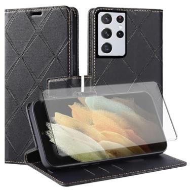 Imagem de Asuwish Capa de telefone para Samsung Galaxy S22 Ultra 5G Capa carteira com protetor de tela de vidro temperado PU couro sintético flip porta-cartão de crédito slot celular S22ultra 22S S 22