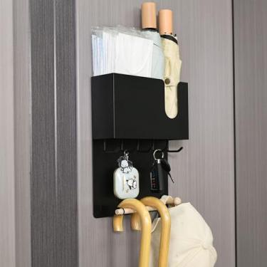 Imagem de ADVEZO Porta-chaves magnético e suporte de guarda-chuva para parede, prateleira de entrada multifuncional para tecidos. Ganchos resistentes para chaves, bolsas. Organizador de economia de espaço para
