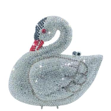 Imagem de Usuisy Novidade Bolsa feminina de cristal de cisne para noite e embreagens para festa de formatura e casamento, bolsas de mão com strass, mini, Prata 4, Mini